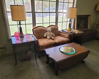 Vintage Drop-Leaf Coffee Table, Vintage Settee