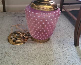 Vintage Cranberry Hobnail Swag Lamp