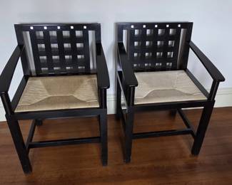 DS3 set of two chairs by Charles Rennie Mackintosh. Black lacquered with mother of pearl inlay.