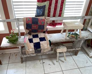 Primitive Farm Bench, Milking Stools