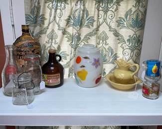 Cookie Jar, Brown jug, Canning Jars, Sealtest Clover Farm Milk Bottle