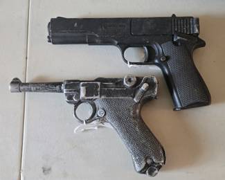 Vintage aluminum toy/prop gun and BB gun.