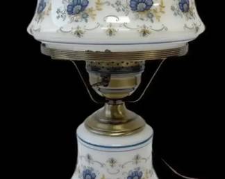 1973 Quoizel Abigail Adams Blue Floral Milk Glass Lamp