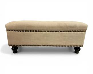 Tufted Fabric Cream Storage Ottoman