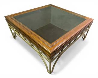 Wooden Shadow Box Coffee Table with Glass Top