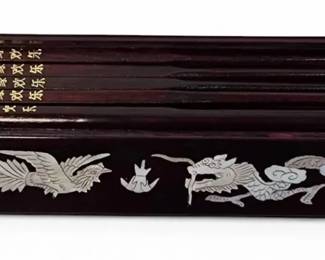 Set of 10 Chopsticks w Inlaid Wooden Box