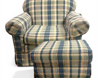 Oversized Plaid Armchair w Ottoman