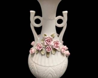 Arnart Bisque Vase With Pink Roses
