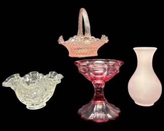 Pink Fenton Basket, Strawberry Fenton Bowl  More