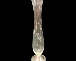 Weighted Sterling Silver Etched Glass Vase