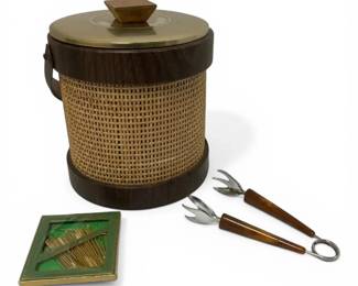 MCM Ice Bucket, Bakelite Tongs, And Cocktail Arrows