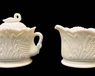 Westmoreland Swan Milk Glass Sugar And Creamer
