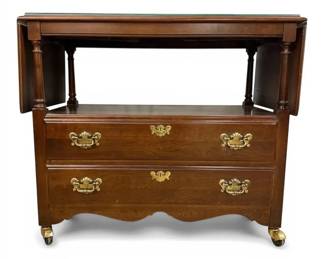 Pennsylvania House Drop Leaf Rolling Server w Glass Top