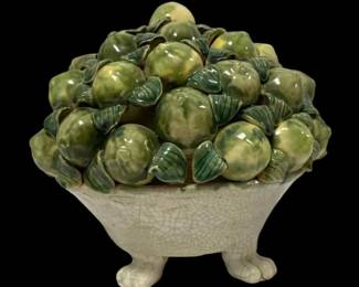 Ceramic Footed Centerpiece Bowl w Green Limes