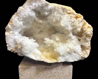 7 Wide White Crystal Geode w Stand