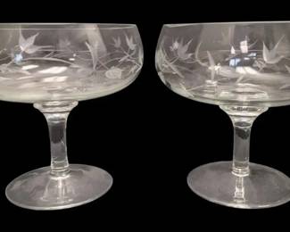 Two Crystal Glass Etched Compotes