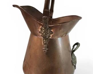 Vintage Copper Coal Scuttle Bucket w Brass Lion Accents