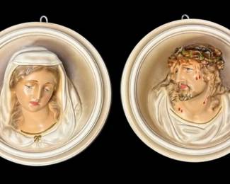 Jesus And Virgin Mary 3D Chalkware Wall Plaques