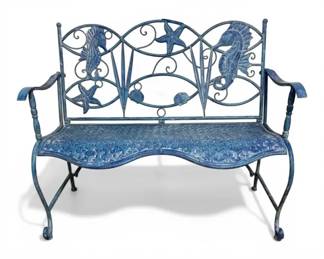Blue Beach Themed Metal Bench