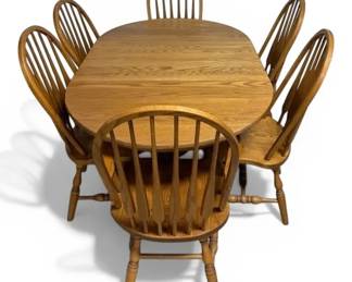 Wooden Dining Table with 5 Chairs, 1 Captains Chair and 2 Leaves