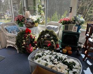 Christmas Wreaths, Poinsettia Plants, Electric Fireplace