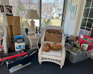 Wicker Chair & Ottoman, Side Table, Christmas Decor, Pumpkins, Rug Cleaner, Camera Stands, Telescope