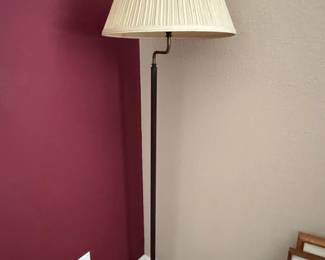 Brass and Dark Ribbed Column Torchiere Floor Lamp with Pleated Shade