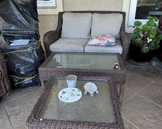 Wicker Patio Furniture Set with Glass Top Tables second image