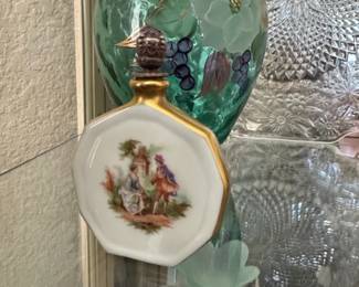 Vintage Porcelain Perfume Bottle with Courting Couple Scene
