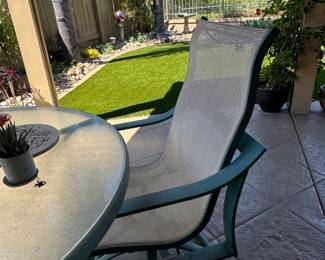 Teal Metal and Glass Patio Dining Set fourth image