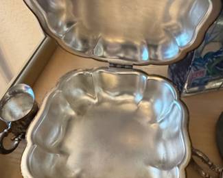 Vintage SilverPlated Footed Serving Dish with Wood Handle and Lid second image