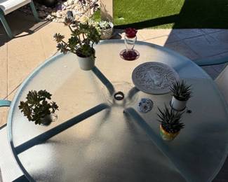 Teal Metal and Glass Patio Dining Set third image