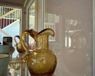 Amber Crackle Glass Pitcher