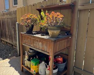 Wooden Potting Bench with Shelving