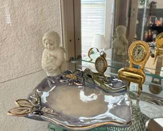 Porcelain Trinket Dish with Dragonfly and Floral Embellishments