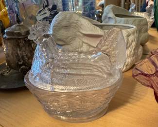 Clear Glass Hen on Nest Candy Dish