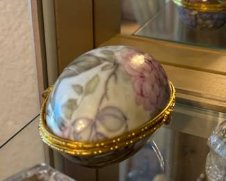 Limoges Porcelain Hinged Egg Trinket Box with Floral Design