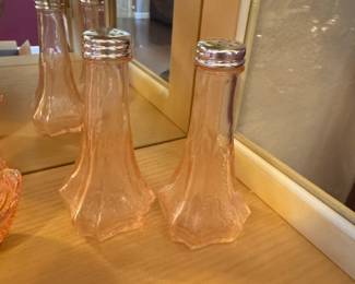 Vintage Pink Depression Glass Doric Salt and Pepper Shakers by Jeannette Glass
