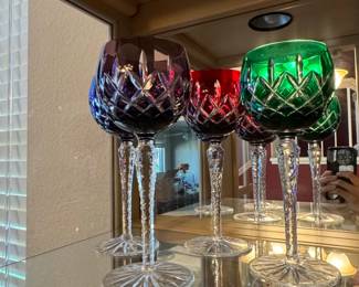 Set of Ajka Crystal Cut Overlay Wine Glasses