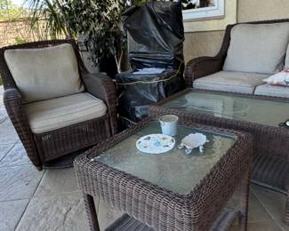 Wicker Patio Furniture Set with Glass Top Tables