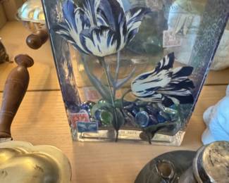 Decorative Glass Vase with Tulip and Postage Stamp Motif