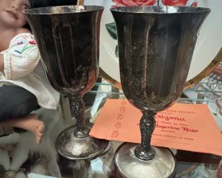 Set of Two SilverPlated America Rose Series Goblets