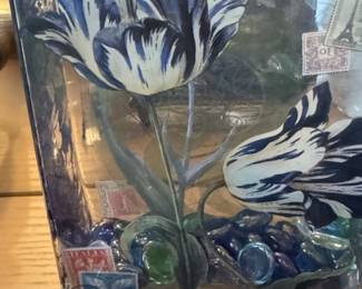 Decorative Glass Vase with Tulip and Postage Stamp Motif second image