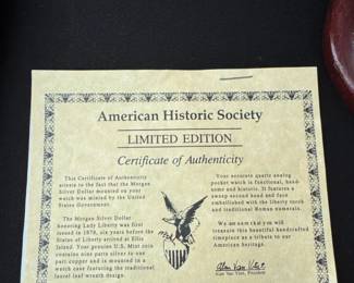 American Historic Society Limited Edition Morgan Silver Dollar Commemorative Pocket Watch third image