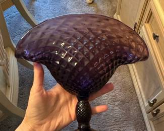 Vintage Amethyst Diamond Quilted Glass Compote Bowl by Indiana Glass