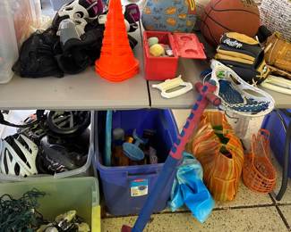 Outdoor toys, balls, sporting goods, helmets 