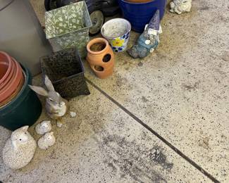 planters and pots (lawnmower NOT for sale)