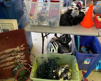 Outdoor toys, balls, sporting goods, helmets 