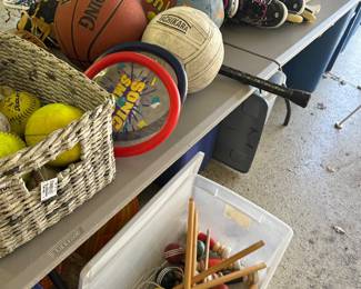 Outdoor toys, balls, sporting goods, helmets 