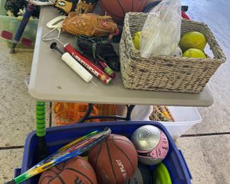 Outdoor toys, balls, sporting goods, helmets 
